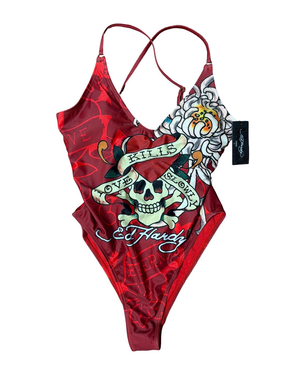 Ed Hardy Kids Red Tattoo-Graphic One-Piece Swimsuit